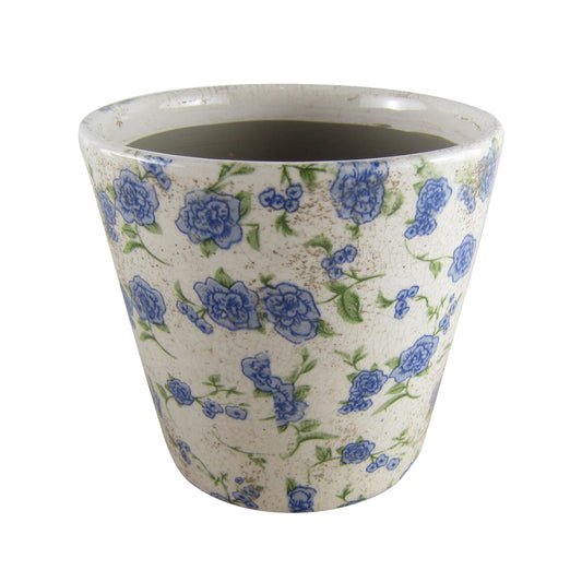 Maceta cerámica flor celeste