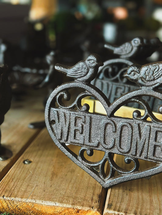 Cartel Welcome en forma de corazón