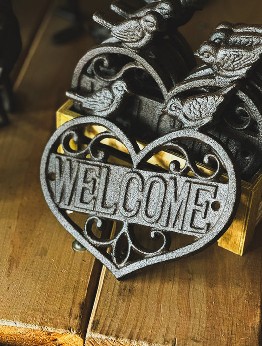 Cartel Welcome en forma de corazón