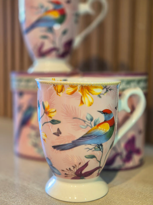 SET 2 Jarros diseño rosado con pájaro